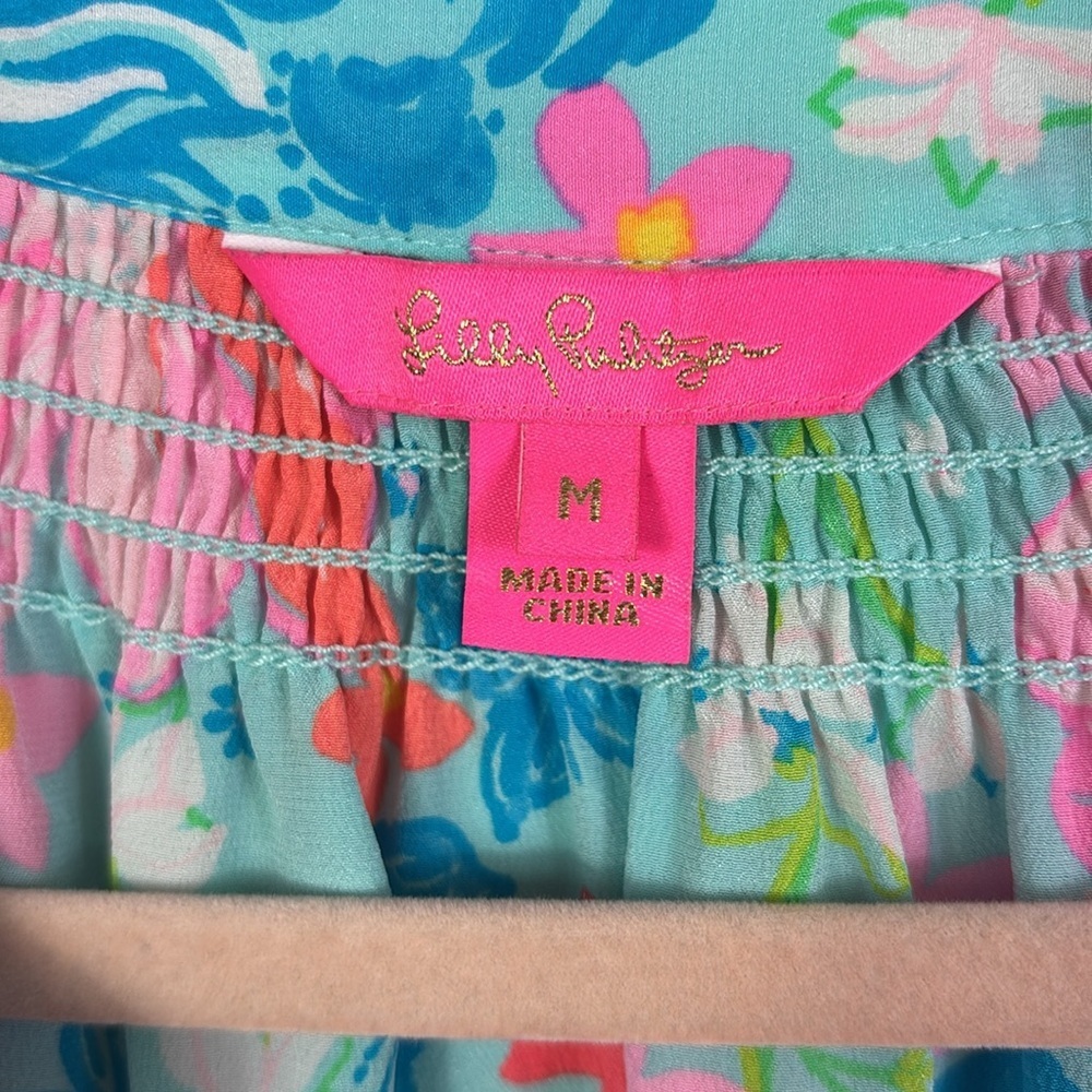 Lilly Pulitzer Elsa 100% Silk Top Blouse in Luscious Lions Surf Blue sz M - Picture 5 of 15